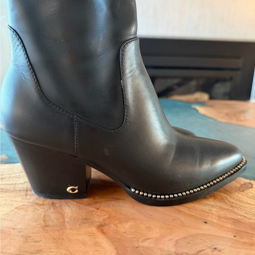 Coach Black Leather Heeled Boots